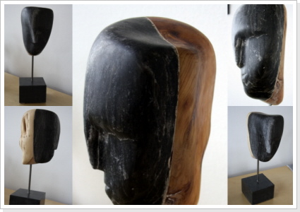 Kopf, Eibe und schwarzer Alabaster