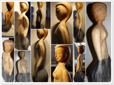 Meditierende, schwarzer Alabaster und Eibe